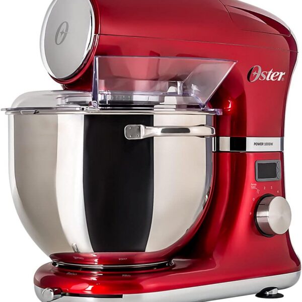 Oster Planetária Digital 5L 1000W: potência, timer e bowl inox para massas leves e pesadas.