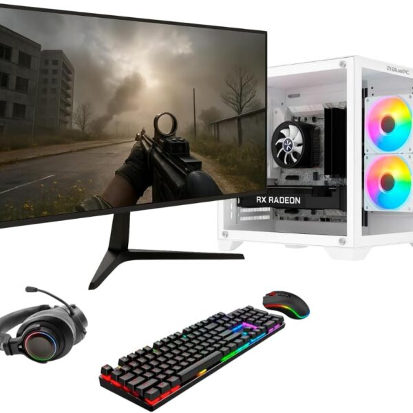 PC Gamer Completo BluePC FRAG com Ryzen 7 5700X, RX 6600 8GB, 16GB DDR4 e SSD NVMe para jogos fluidos.