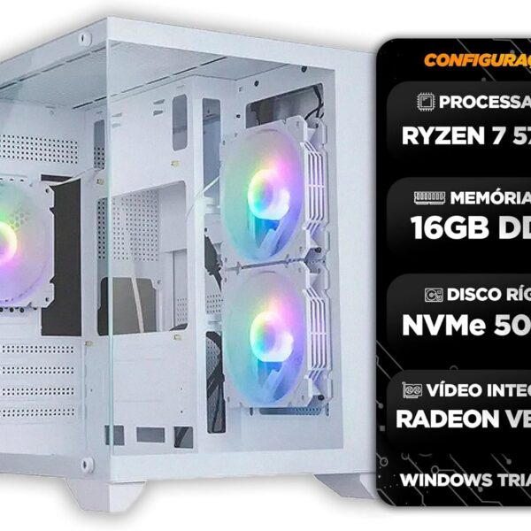 PC Gamer Hertz com Ryzen 7 5700G, 16GB RAM e SSD NVMe 500GB: alto desempenho para jogos e produtividade.