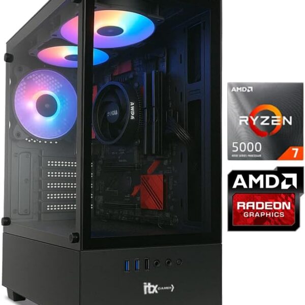 PC Gamer ITX Arena com Ryzen 7 5700G, 16GB RAM e SSD 480GB para desempenho ágil e visual RGB.