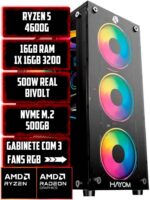 PC Gamer Ryzen 5 4600G 16GB e SSD NVMe 500GB: desempenho rápido, visual RGB e pronto para jogar.