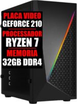 PC Gamer Ryzen 7 com 32GB DDR4 e SSD 480GB: pronto para uso, desempenho ágil e Windows 10 Pro com Office permanente.