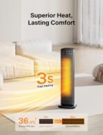 PELONIS Aquecedor de ambiente interno de torre de cerâmica oscilante para casa com oscilação, termostato programável e modo ECO, temporizador 12H e controle remoto, proteção de segurança, 23 - Imagem 2