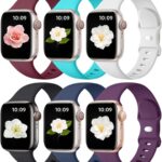 Pacote Maledan com 6 pulseiras de silicone respirável para Apple Watch, conforto e estilo para uso diário.
