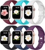 Pacote Maledan com 6 pulseiras de silicone respirável para Apple Watch, conforto e estilo para uso diário.
