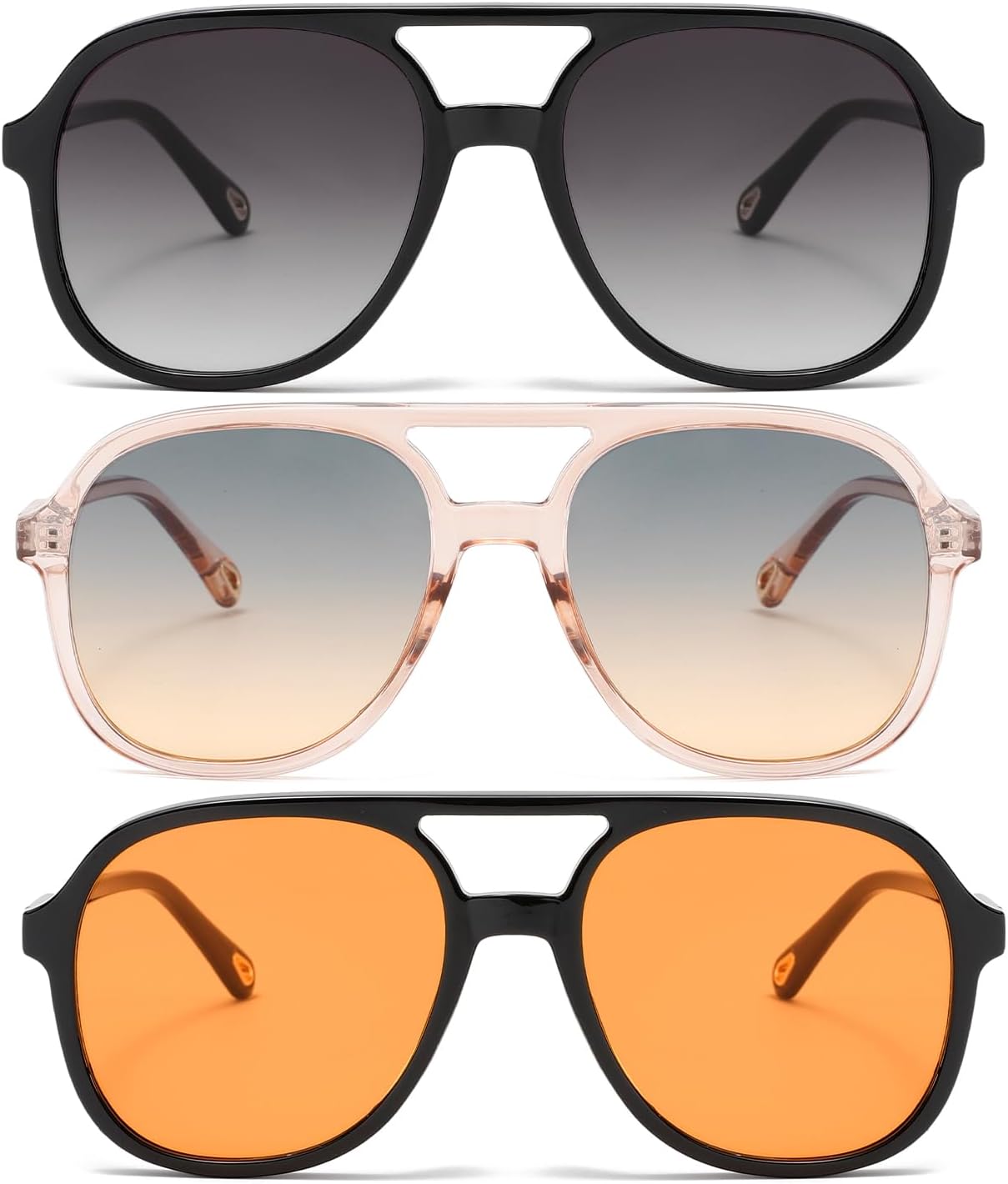 Pacote com 3 óculos de sol aviador retrô: estilo vintage, Pacote com 3 óculos de sol aviador retrô: estilo vintage, conforto leve e visual clássico para homens e mulheres