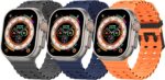 Pacote com 3 pulseiras esportivas de silicone macio para Apple Watch Ultra, conforto e respirabilidade em vários tamanhos. - Imagem 2
