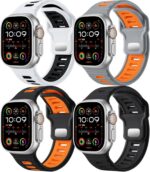 Pacote com 4 pulseiras esportivas compatíveis com Apple Watch Ultra e SE, conforto e ajuste ideal para seu relógio.