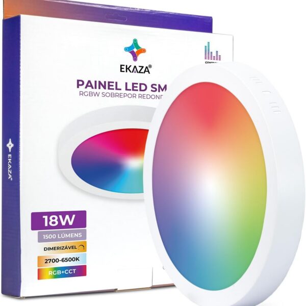 Painel LED inteligente EKAZA RGB 18W com dimmer, Wi-Fi/Bluetooth, 1500lm e compatível com Alexa e Google Assistente