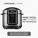Panela de Pressão Digital Mondial 5L com 14 funções, design inox e preparo seguro para receitas práticas e saborosas - Imagem 2