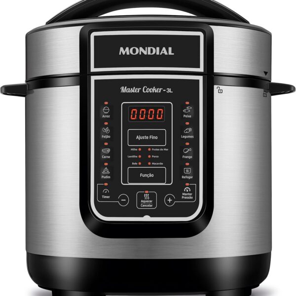 Panela de Pressão Elétrica Mondial Master Cooker 3L, 700W, ideal para cozinhar com praticidade e segurança.