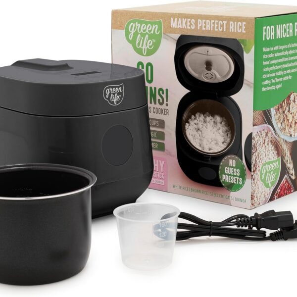 Panela de arroz GreenLife 4 xícaras, antiaderente sem PFAS, predefinições para arroz, quinoa e aveia, fácil de limpar