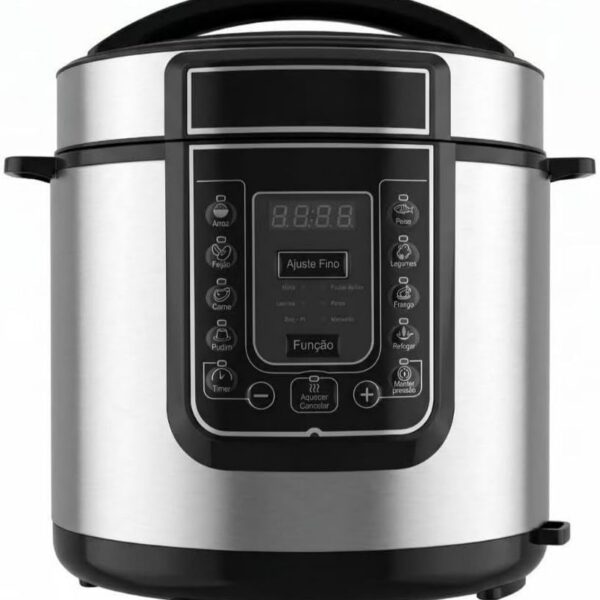Panela de pressão elétrica 6 L em inox: praticidade, cozimento automático e fácil limpeza para refeições saborosas em casa.
