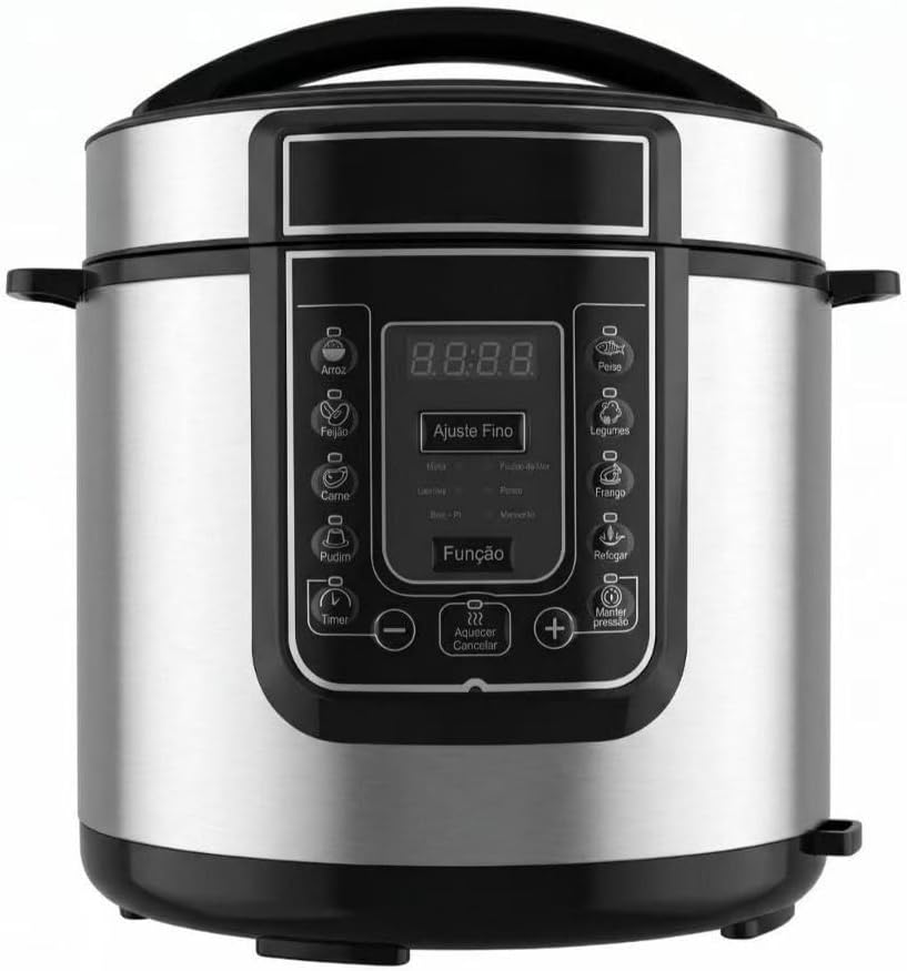 Panela de pressão elétrica 6 L em inox: praticidade, cozimento Panela de pressão elétrica 6 L em inox: praticidade, cozimento automático e fácil limpeza para refeições saborosas em casa.