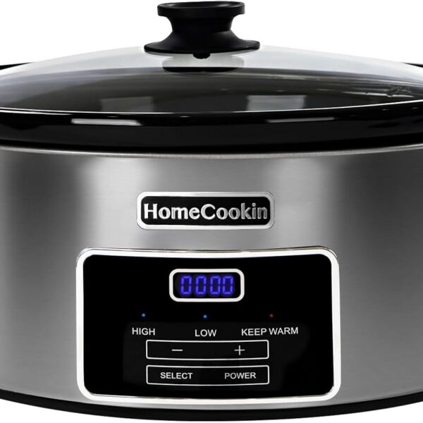 Panela elétrica HOMECOOKIN 6L programável com timer, ideal para refeições em família e manter aquecido automaticamente.
