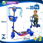 Patinete 3 Rodas Infantil Azul com Luzes e Sons, cesta e freio traseiro, suporta até 35kg. - Imagem 2