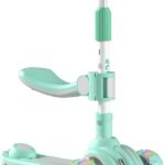 Patinete Infantil 2 em 1 Velorad Kids Z-Rader Verde com assento, luzes LED e música para diversão e segurança de 1 a 5 anos.