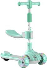Patinete Infantil 2 em 1 Velorad Kids Z-Rader Verde com assento, luzes LED e música para diversão e segurança de 1 a 5 anos.
