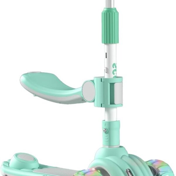 Patinete Infantil 2 em 1 Velorad Kids Z-Rader Verde com assento, luzes LED e música para diversão e segurança de 1 a 5 anos.