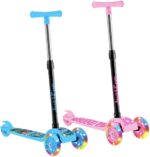 Patinete Infantil 3 Rodas Dobrável Rosa com LED e altura regulável para crianças, seguro e divertido