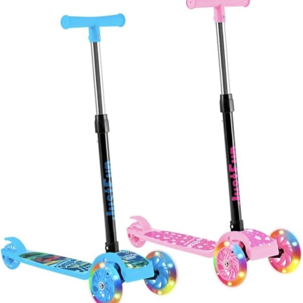 Patinete Infantil 3 Rodas Dobrável Rosa com LED e altura regulável para crianças, seguro e divertido