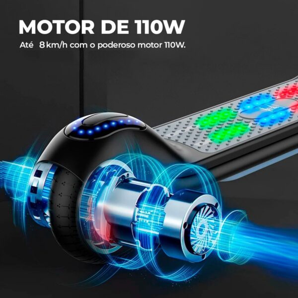 Patinete Infantil Elétrico Brinovar com Bluetooth e LEDs, diversão, mobilidade e equilíbrio para crianças.