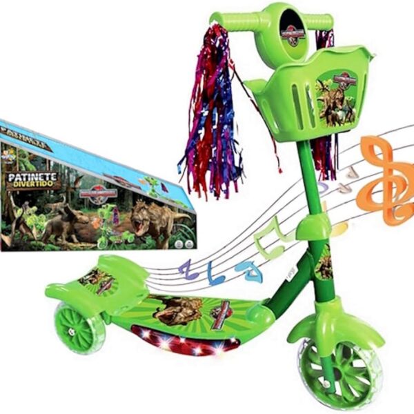 Patinete Infantil Super Scooter Dinossauro 3 Rodinhas com Luzes e Som para diversão e mobilidade segura