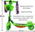 Patinete Infantil Super Scooter Dinossauro 3 Rodinhas com Luzes e Som para diversão e mobilidade segura - Imagem 2