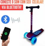 Patinete Joy Infantil LED e Bluetooth, ajustável, resistente até 80kg para diversão segura e vibrante - Imagem 2