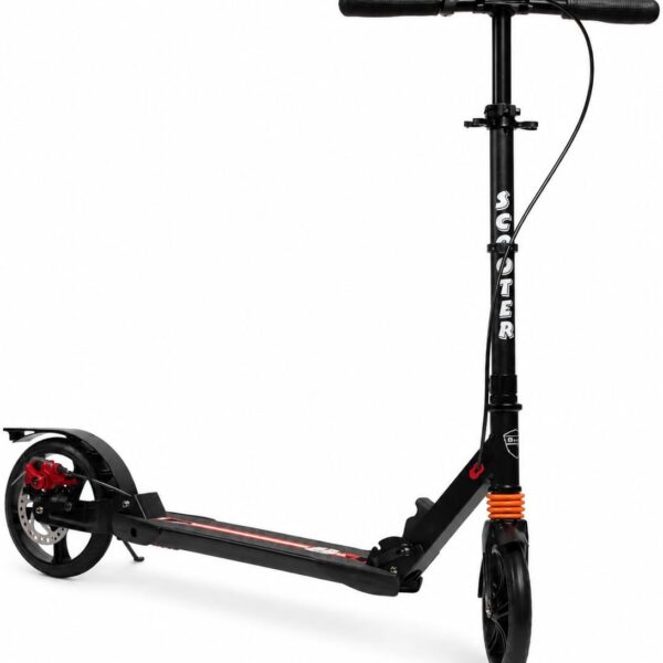Patinete Scooter Urbano com freio a disco, suporta até 150 kg e roda 200 mm para mais segurança e conforto.