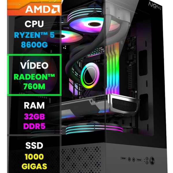 Pc Gamer NoLag Ryzen 5 8600G, 32GB DDR5, SSD 1TB e Radeon 760M para jogar com alto desempenho