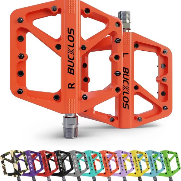 Pedais BUCKLOS MTB antiderrapantes, nylon resistente e plataforma larga 9/16 para mais aderência e segurança na pedalada