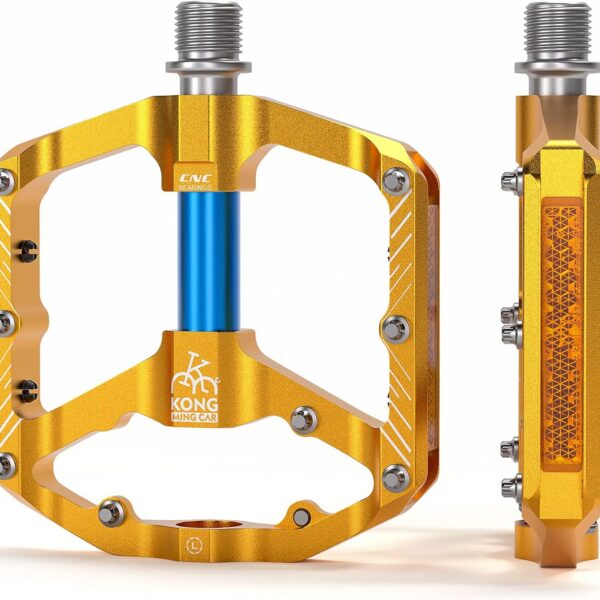 Pedais MTB 9/16" antiderrapantes com 3 rolamentos selados: leve, resistente e ideal para BMX e mountain bike.