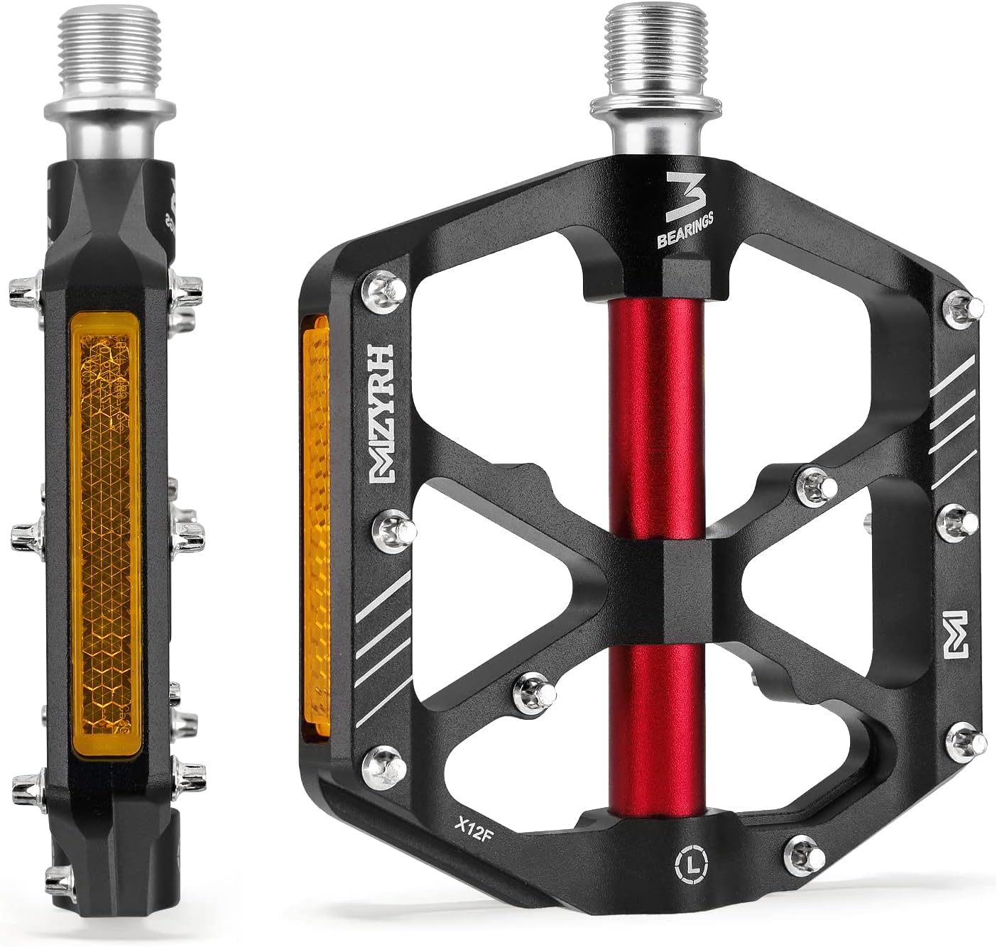Pedais MZYRH MTB de liga de alumínio com 3 rolamentos, Pedais MZYRH MTB de liga de alumínio com 3 rolamentos, antiderrapantes e com refletores para mais segurança.