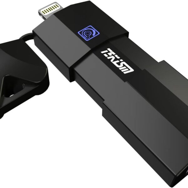 Pen drive MFi 128GB para iPhone/iPad, USB duplo, backup rápido e seguro