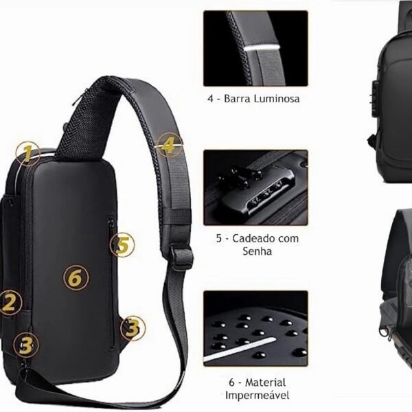 Pochete transversal masculina à prova d’água com trava de combinação, ideal para esportes, viagens e segurança no dia a dia