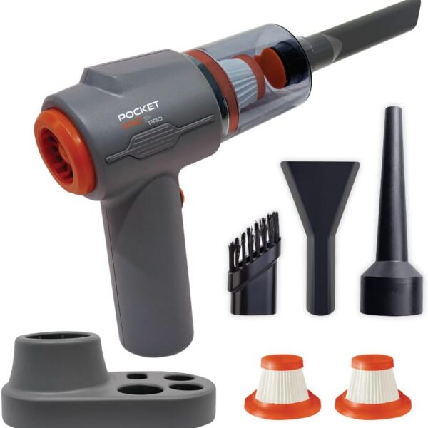 Pocket Vac PRO Aspirador portátil e estação de ancoragem, aspirador de pó compacto sem fio, leve, potente para casa, cozinha, carro, canto, estofamento de pelos de animais de estimação, limpeza de