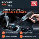 Pocket Vac PRO Aspirador portátil e estação de ancoragem, aspirador de pó compacto sem fio, leve, potente para casa, cozinha, carro, canto, estofamento de pelos de animais de estimação, limpeza de - Imagem 2