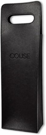 Porta Vinho em Couro Preto: embalagem elegante com alça, ideal para presente e transporte seguro de garrafas 750ml.