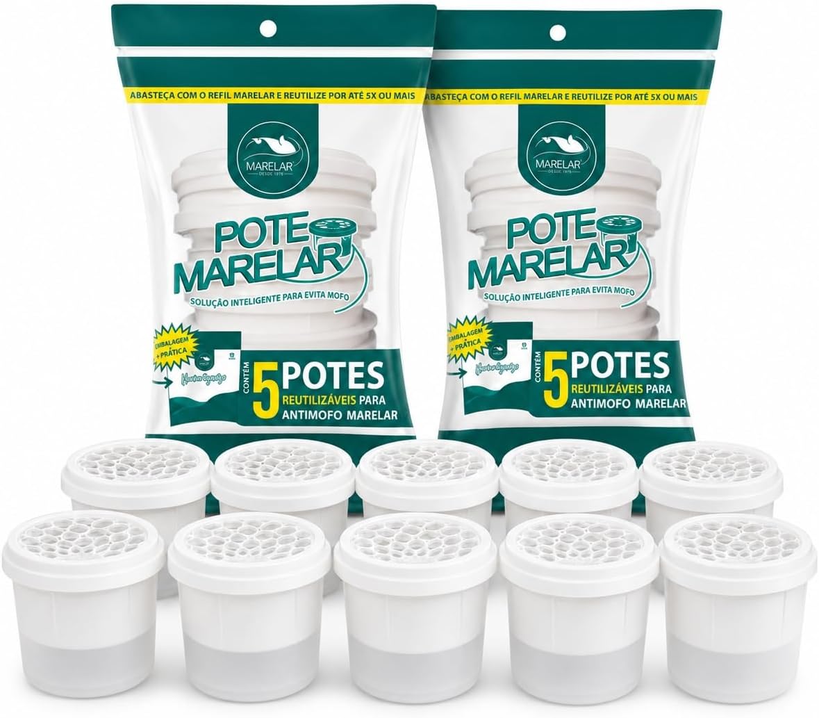 Potes para Desumidificador Antimofo de Armários e Gavetas - 5 Potes para Desumidificador Antimofo de Armários e Gavetas - 5 ou 10 Unid (10)