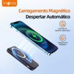Power Bank 10000mAh com Caregamento por inducǎo, Carregador Sem Fio Portátil Magnético com Cabo Tipo-C 20W PD Carregamento Rápido, Compativel com Celulares ioS e Android (Preto, Amperes Horas, 10000) - Imagem 2