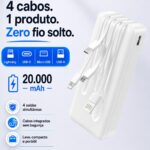 Power Bank 20000mAh Branco com Cabos Integrados e Carregamento Rápido para Celular Android e iOS - Imagem 2