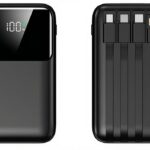 Power Bank 20000mAh Carregador Portátil Rápido 22.5W com 4 Cabos Integrados (USB-C, Micro-USB, V8, Light) Bateria Externa com Display LED, 4 Saídas Simultâneas (Preto)