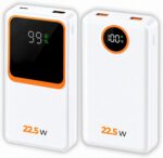 Power Bank 20000mAh Turbo 22.5W: carga ultra rápida, visor LED e 2 saídas para Android e iOS.