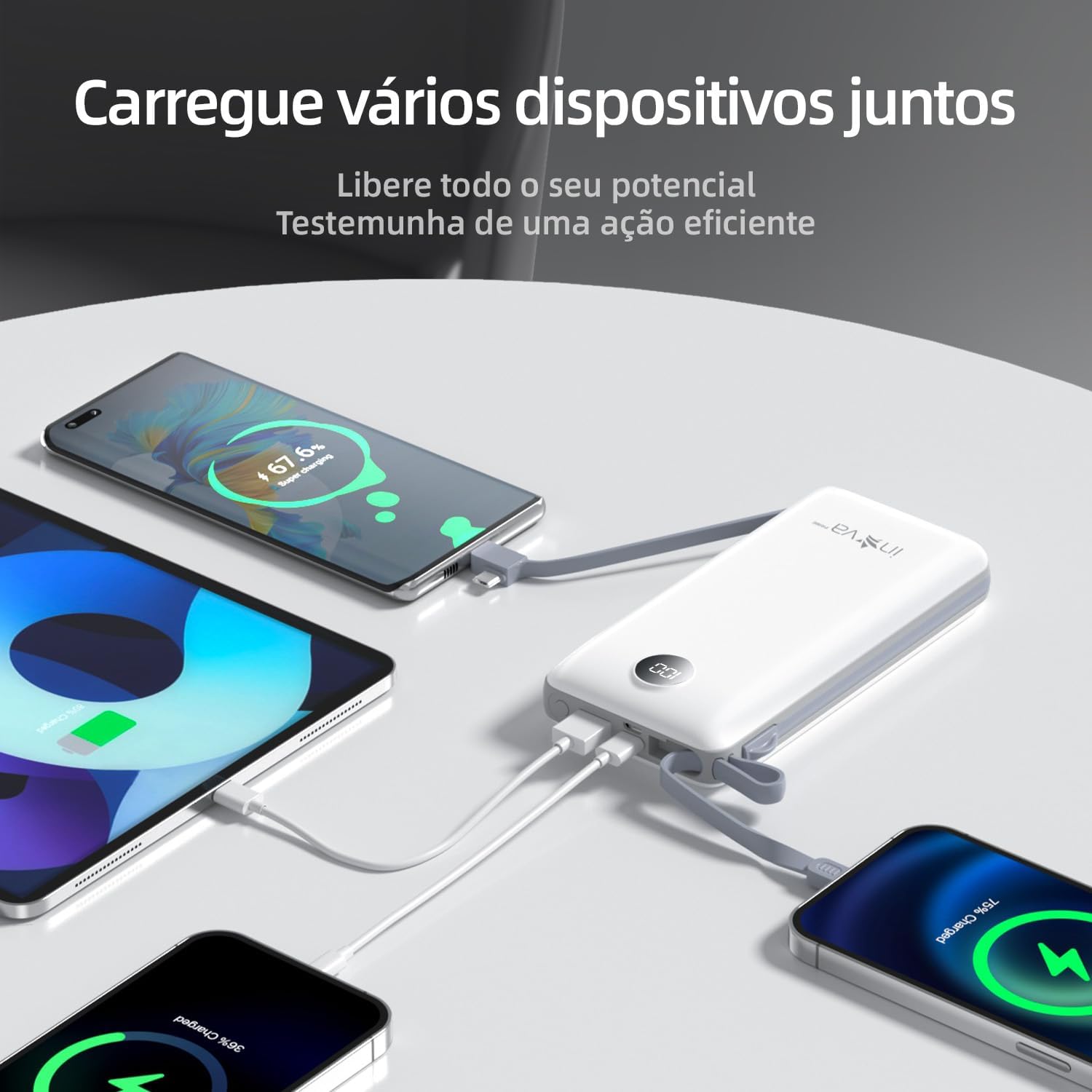 Power Bank 20000mAh com Carga Rápida e Múltiplas Portas para iOS, Android, USB e Type-C, leve e portátil - Imagem 2