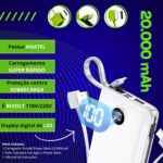 Power Bank 20000mAh com cabos premium: carregamento rápido e universal para celular, tablet e acessórios. - Imagem 2