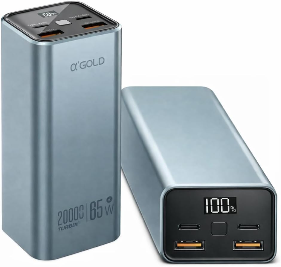 Power Bank A'Gold BTE-92 20000mAh 65W: carga turbo, 4 saídas Power Bank A'Gold BTE-92 20000mAh 65W: carga turbo, 4 saídas e visor digital para iPhone, Samsung, Dell e Xiaomi.