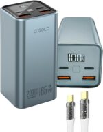 Power Bank A'Gold BTE-92 20000mAh 65W para notebook com 4 saídas, visor digital e 2 cabos USB-C.