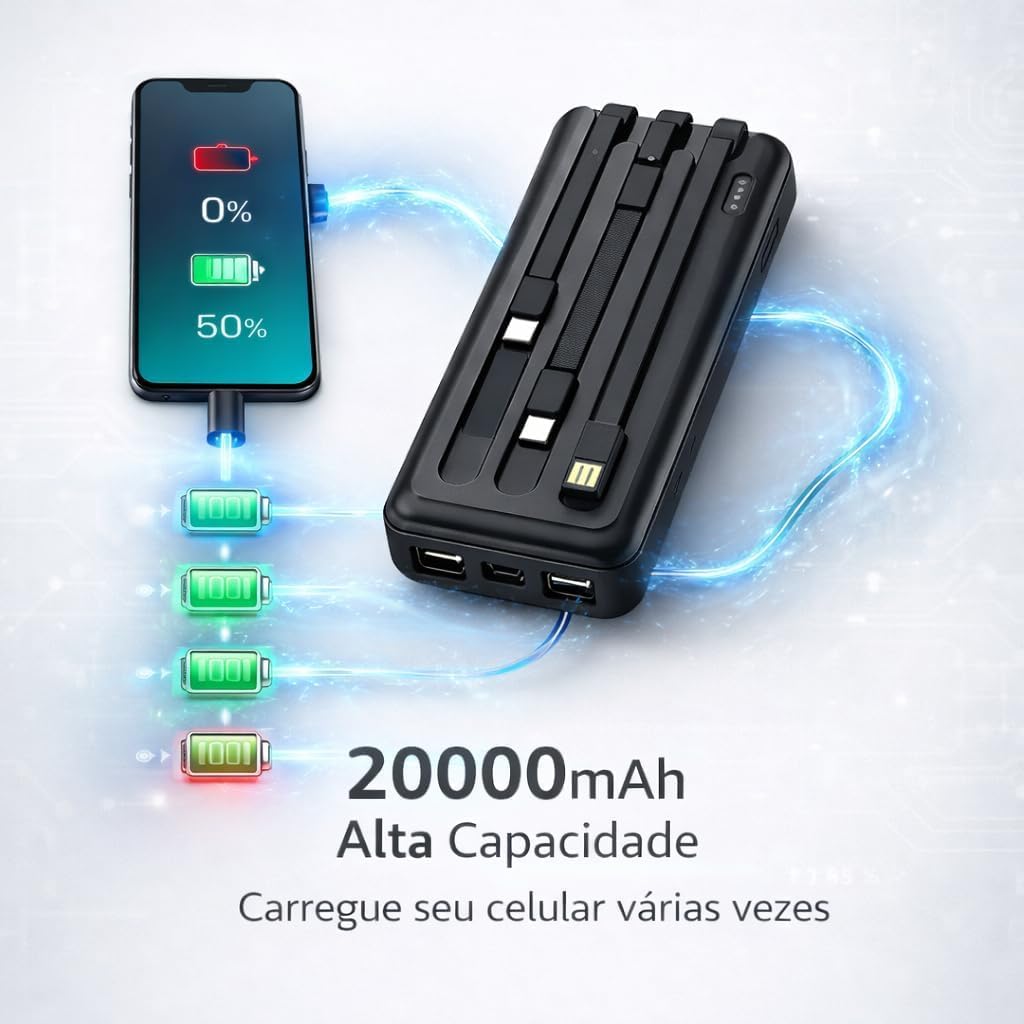 Power Bank E'SPADA BTE-05E 20000mAh com carga turbo 3.1A e Power Bank E'SPADA BTE-05E 20000mAh com carga turbo 3.1A e múltiplas saídas para celular, tablet e iPhone