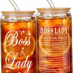 Presente Boss Lady 16oz com tampa de bambu, canudo e escova: ideal para chefe, mãe, colega e presentes de escritório.